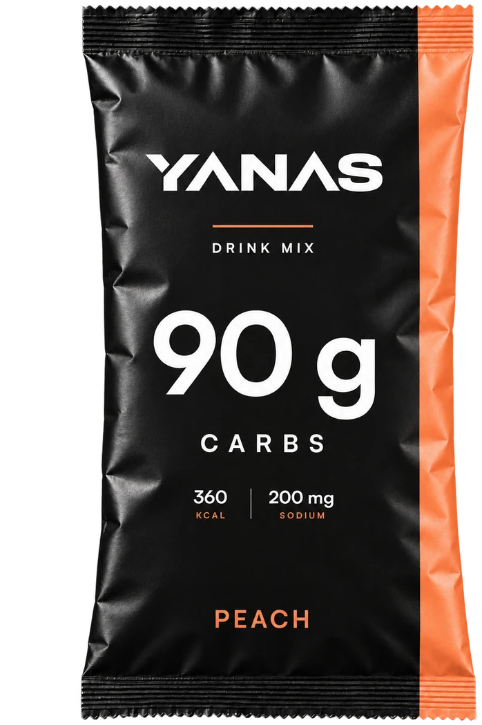 YANAS90, High-Carb Drink Mix, Peach, box of 14 sachets