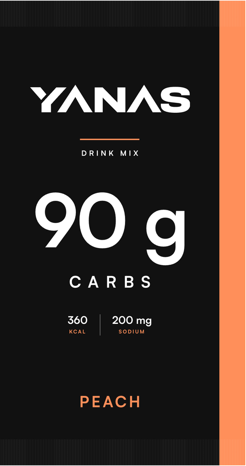 YANAS90, High-Carb Drink Mix, Peach, box of 14 sachets